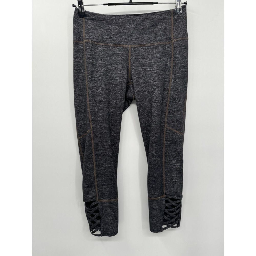 Athleta Small Capri Leggings Women Gray Space Dye Lattice Strappy Crop Yoga
